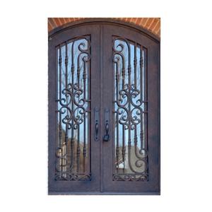 Puertas de patio de seguridad de hierro forjado frontal diseño de puertas de entrada frontal abiertas dobles de hierro forjado para Villa y casa - Product Image 1