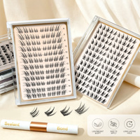 Kit de cils en grappe en gros sous marque privée, mélange 8-14mm, cils DIY segmentés doux et vaporeux avec colle de fixation et logo personnalisé