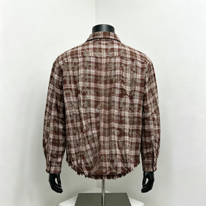 Camisa de Franela Personalizada Estilo Americano Vintage de <span class=keywords><strong>Manga</strong></span> <span class=keywords><strong>Larga</strong></span> con Pedrería y Perlas, Camisa de Franela Holgada para <span class=keywords><strong>Hombre</strong></span> - Product Image 2