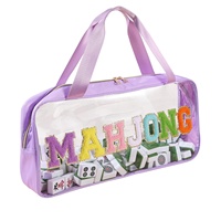 Pochette de rangement Mahjong style américain, trousse de maquillage tricotée, sac en tissu grande capacité, rayé color block, portable