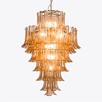 Lustre en verre ambré à plusieurs niveaux, luminaire suspendu en acier doré pour hôtel, escalier, hall, villa, lumières personnalisées E12