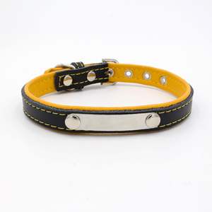 <span class=keywords><strong>Collar</strong></span> clásico de cuero auténtico para gatos y perros con nombre de mascota grabable, etiqueta de Metal, patrón sólido - Product Image 5