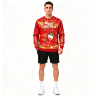 Sweat-shirt à col rond pour homme personnalisé ODM avec impression intégrale par sublimation et paillettes pour les fêtes de Noël