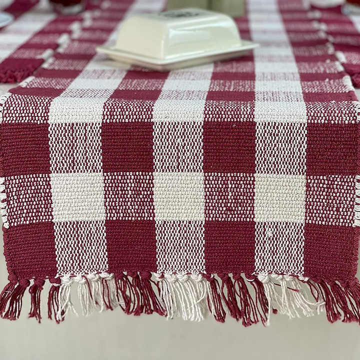 Modern Boho Placemats in Plaid Style Reusable Paper Polyester Weddings Kitchen Knitted Techniques Available Wholesale Business