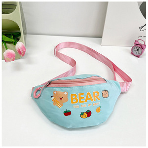 Tas pinggang anak uniseks terbaru, tas selempang beruang kartun imut poliester dengan penutup ritsleting untuk petualangan luar ruangan - Product Image 5