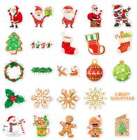 Offre Spéciale Usine : 50 Autocollants de Noël Imperméables en PET (5-7cm) pour Ordinateurs Portables, Bouteilles d'Eau, Enveloppes, Cadeaux, Artisanat et Snowboards