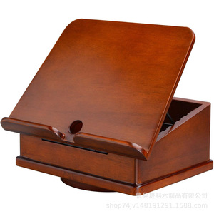Wooden Recipe Rack Kitchen Storage Box <b>Tablet</b> Phone Book Stand Desk Reading Stand Solid Wood Rotating Design - Product Image 5