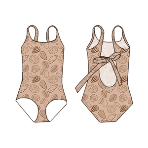 Traje de Baño de Una Pieza para Niñas Pequeñas, Diseño Hawaiano Personalizado con Estampado de Conchas, Protección UPF50, Sin Mangas, Lazo <span class=keywords><strong>en</strong></span> la Espalda, para Verano y Vacaciones - Product Image 4
