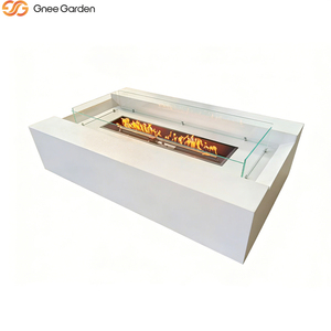 Table de foyer au gaz rectangulaire en métal pour patio, avec pare-vent en verre trempé - Product Image 4