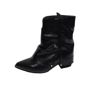 Botines Negros de Tacón Grueso con Punta en Pico Estilo Británico para Mujer, Versátiles, que Aumentan la Estatura, Estilizan la Figura, Botines de Calle - Product Image 5