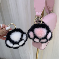 Luxe en peluche tigre chien patte chat-Pad porte-clés lapin fausse fourrure chat griffe pendentif sac ornement mignon pompon boule ours patte voiture porte-clés