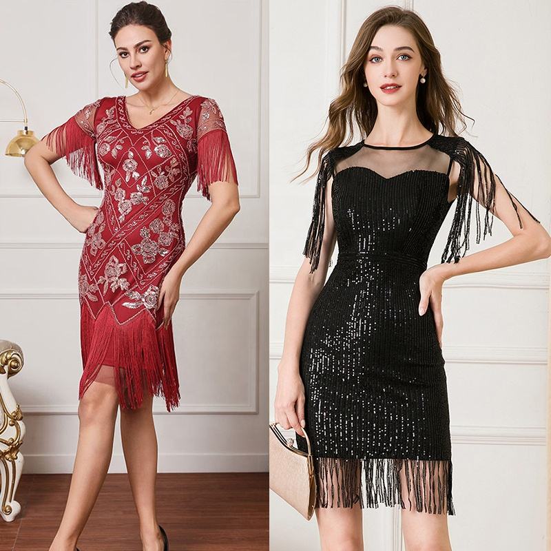 Vestido vintage de los años 30 Estilo flapper para la moda femenina