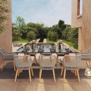 Juego de Comedor de Exterior Moderno de Teca de Lujo con Cojín Impermeable para Uso en Patio y Parque, Estructura de Madera Maciza - Product Image 1
