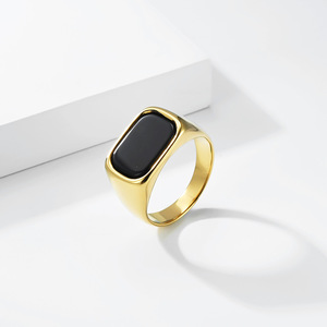 Minimalist square <b>black</b> <b>titanium</b> steel <b>ring</b> with a cool, sophisticated feel; colorfast and trendy jewelry wholesale. - Product Image 4