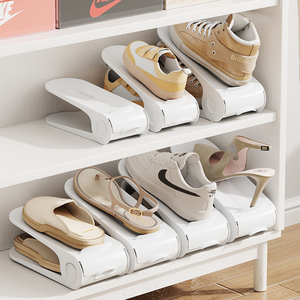 Wholesale 2 Pack Space-Saving Storage Organizer with Slots Adjustable Home Double Layer <strong>Shoe</strong> <strong>Holders</strong> for Closet Storage - Product Image 1