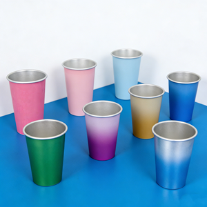 Porte-gobelets en aluminium, gobelets en aluminium en gros, gobelets en aluminium de 16 oz avec logo personnalisé, couleur rouge et bleue, 450 ml, 480 ml, à large ouverture pour fêtes et mariages - Product Image 1