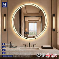 Miroir LED rond intelligent avec horloge numérique, double rétroéclairage, miroir de salle de bain circulaire anti-buée, variateur tactile pour la décoration de chambre d'hôtel