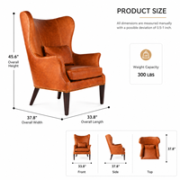 Fauteuil d'appoint de luxe en cuir cognac, style Mid-Century Modern, avec garniture cloutée, pour projets de villas et d'hôtels