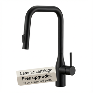 Выдвижной смеситель для кухонной мойки с 2 режимами распыления, современный, черный, из нержавеющей стали, с одной ручкой, для одного отверстия - Product Image 1