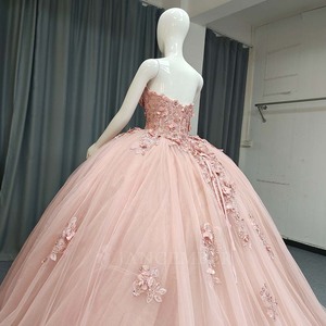 ANY184 Beautiful Strapless Pink Quinceanera <b>Sweet</b> 16 Girls Dress With <b>Flower</b> - Product Image 5