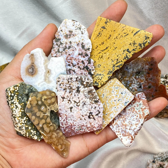 Natural Mini Ocean Jasper Slice Polished Natural Stone Slab  Unique Geology Specimen