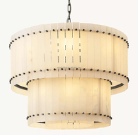 Luminaire suspendu en laiton et acier, alabâtre rond, pour salle à manger, plafond haut, villa, 2 niveaux, artisanal, personnalisable