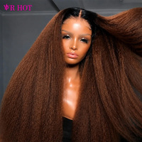 Perruques en cheveux humains raides crépus couleur brun ombré racines foncées, Lace Front 13x4 13x6 HD, pour femmes noires, vente en gros