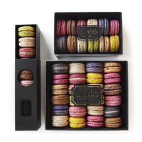 Boîte Tiroir Luxe Noire pour Macarons avec Ouverture Coulissante, Emballage Cadeau en Carton Gaufré avec Fenêtre et Pelliculage Mat