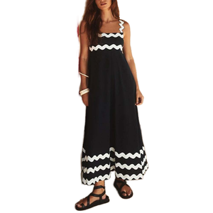 Vestido largo con tirantes hasta el suelo para <span class=keywords><strong>mujer</strong></span> <span class=keywords><strong>de</strong></span> verano, Patchwork <span class=keywords><strong>de</strong></span> encaje con columpio en el <span class=keywords><strong>pecho</strong></span>, cintura Natural - Product Image 4