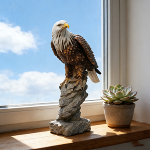リアルな白頭ワシ樹脂彫刻、リアルな羽の質感と黄色いくちばし、石の台座上の雄大な鳥の像、鋭い目が開いた状態 - Product Image 4