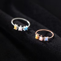 Bague en argent sterling 925 plaqué or rose avec opale de forme géométrique, bijoux pour femmes