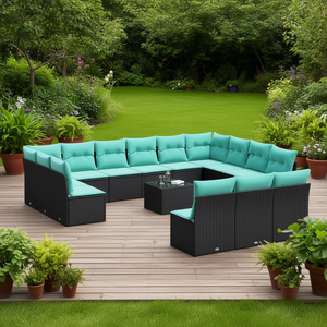 Ensemble de canapés de patio en polyrotin noir avec coussins, mobilier de jardin extérieur, design contemporain - Product Image 2