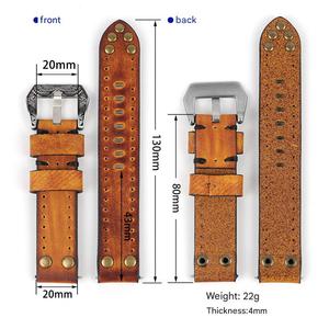 Nouveau design, bracelets de montre en cuir véritable vintage de 18 mm, 20 mm, 22 mm, 24 mm, bracelet de montre en cuir à rivets, accessoires de remplacement pour montres - Product Image 3