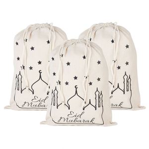 Mubarak Linen Drawstring <b>Large</b> Burlap <b>Bags</b> Eid Decoration Party Favor Jute Gift Pouch - Product Image 1