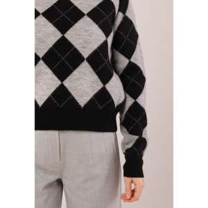 Pull gris pour femme à motif baklava, manches longues, anti-boulochage, décontracté, tricot 14 Gg - Product Image 2