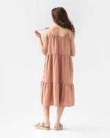OEM Robe midi d'été respirante et fluide Silhouette trapèze pour femmes Robes décontractées à volants en lin Robe De Tirantes De Lino