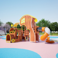 Équipement de jeu extérieur en bois et acier à thème, avec doubles toboggans, pour enfants, idéal pour les écoles et les parcs publics – Direct Usine