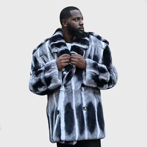 Manteau en <span class=keywords><strong>fourrure</strong></span> véritable de luxe pour <span class=keywords><strong>homme</strong></span>, épais et chaud pour l'hiver, en <span class=keywords><strong>fourrure</strong></span> de lapin Rex véritable, gris et noir - Product Image 3