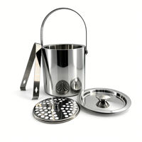 Ensemble seau à glace en acier inoxydable poli BSCI 1,3 L avec pinces à glace, couvercle et passoire pour bar, maison, café, refroidissement du champagne et du vin
