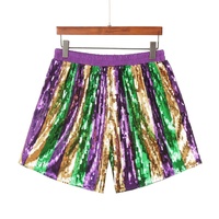 Südamerikanische Mardi Gras Hose Pailletten Kurze Partyhose Grün-Gold Gestreift Locker Sitzende Unisex-Hose für Karnevalsparty