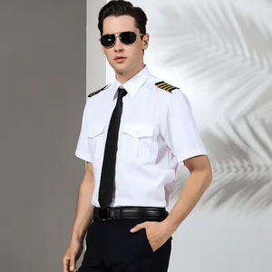 Baju kerja kapten pria, baju seragam <span class=keywords><strong>pilot</strong></span> lengan panjang putih kadet musim panas - Product Image 4