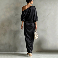 Robes maxi asymétriques à imprimé floral, à une épaule, avec poches, coupe ample, ligne H