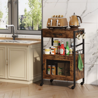 Organisateur de cuisine, chariot de rangement pour micro-ondes, armoire de bar à café avec porte en maille, buffet, table mobile sur roulettes pour la cuisine