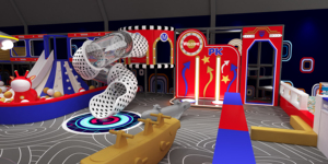 Aire de jeux intérieure commerciale pour enfants, équipement de parc d'attractions avec double toboggan interactif en plastique pour écoles - Product Image 1