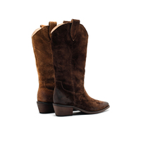 Bottes mi-mollet en daim vieilli style vintage pour femme - Confortables, respirantes, doublure en cuir véritable, rehaussantes