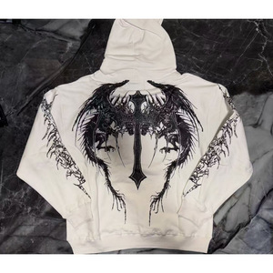 Sudadera con capucha larga para hombre, estilo streetwear gótico Harajuku, con estampado de calavera oscura, diseño de marca, holgada y con cuello con capucha - Product Image 4