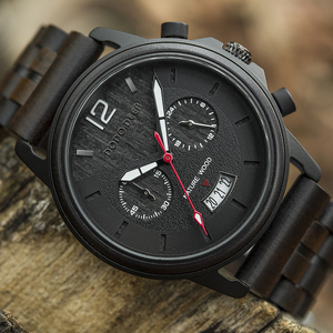 Logo personnalisé Sport Affaires Mode Hommes Boîtier en acier inoxydable Chronographe Résistant à l'eau Réglable Bracelet en bois Montres - Product Image 6