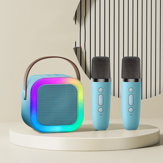 BT Wireless Dual Mic Home KTV System Karaoke Microphone Speaker Set for Family Party Outdoor Singing