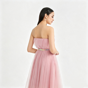 <span class=keywords><strong>Robe</strong></span> <span class=keywords><strong>de</strong></span> soirée bustier en mousseline grenadine avec traîne chapelle pour femme, ornée d'applications, taille naturelle, antistatique et respirante, idéale pour les fêtes - Product Image 3