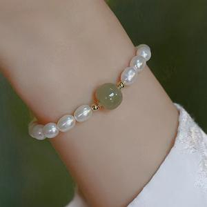 Pulsera Elástica de Perlas de Agua Dulce Hetian Yulu Green Water de 5-6 mm, Joyería de Cuentas de Moda para Mujer - Product Image 1